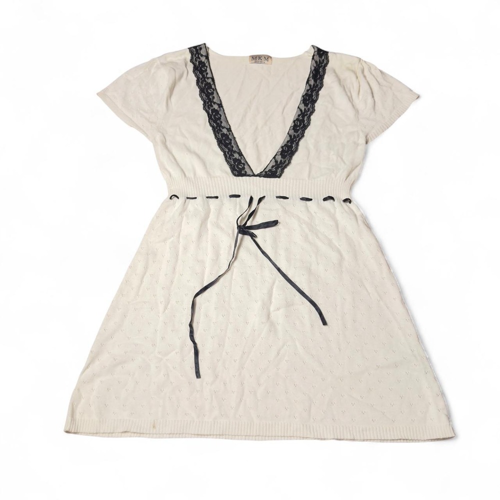 MKM white lace trim babydoll top with black lace trim